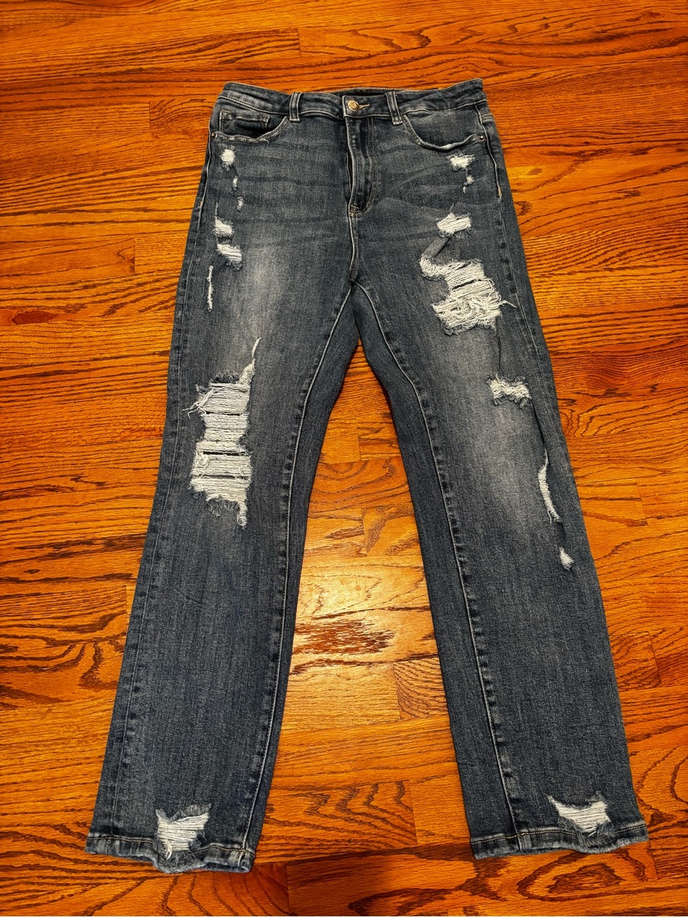 Women’s Straight Leg Distressed Jeans - Dark Blue